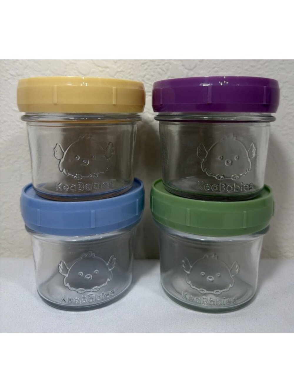 Lot of 4 KeaBabies Glass Pureed Baby Food Storage Containers Multicolor Lids